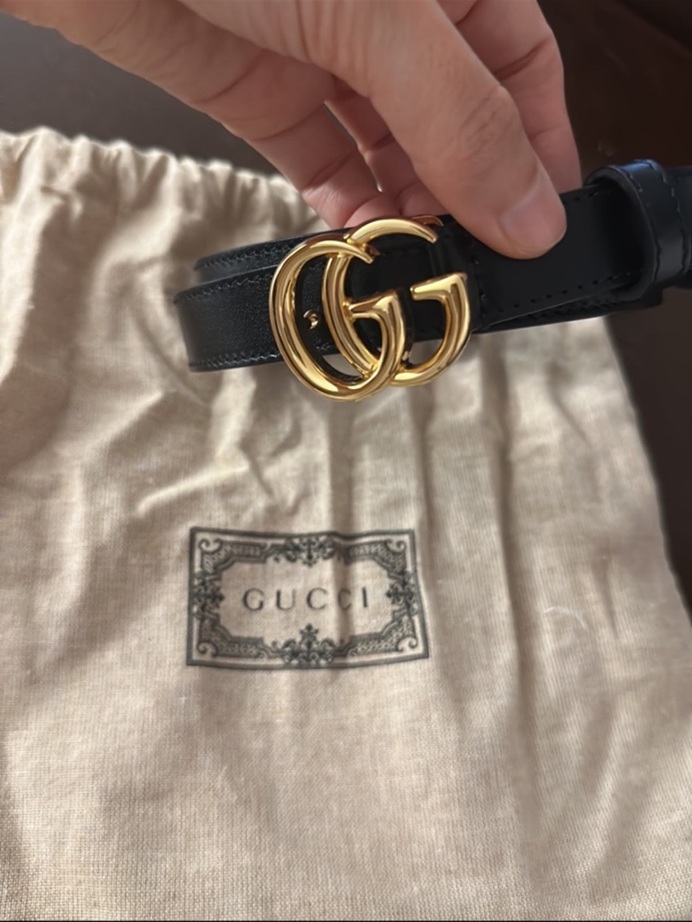 Gucci Black Leather Belt with Gold Interlocking GG Buckle
